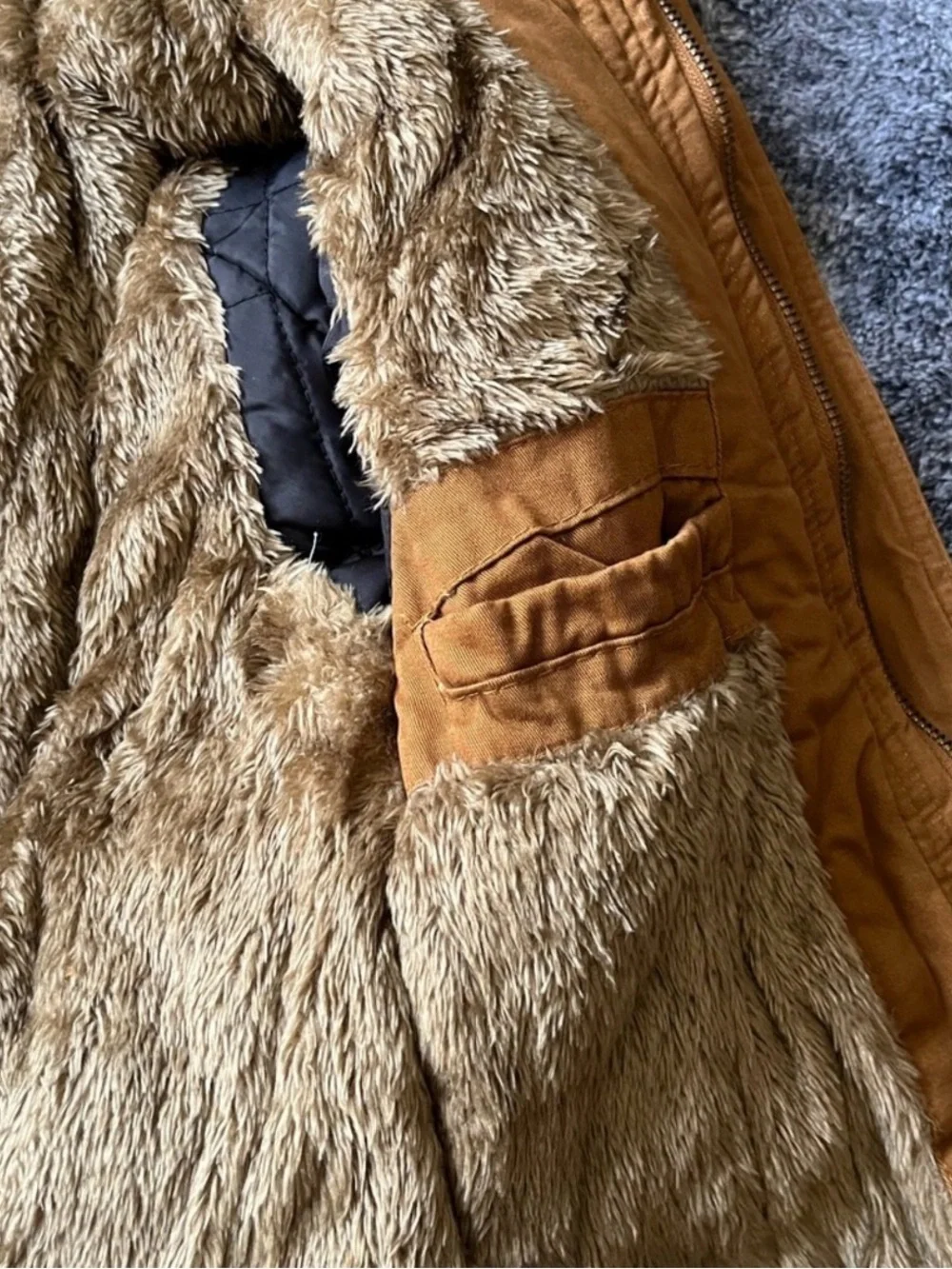 WEN Kids Hooded Puffer Jacket in Brown with Faux Fur Lining